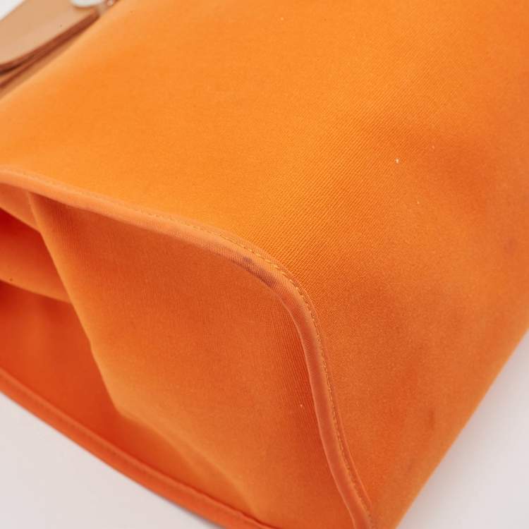 Pre Owned Hermes Orange/Natural Toile and Vache Hunter Leather Herbag Zip 39 Bag