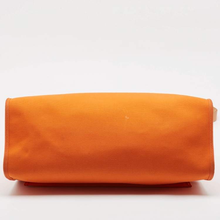 Pre Owned Hermes Orange/Natural Toile and Vache Hunter Leather Herbag Zip 39 Bag