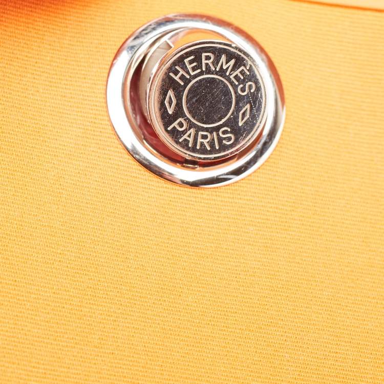 Pre Owned Hermes Orange/Natural Toile and Vache Hunter Leather Herbag Zip 39 Bag