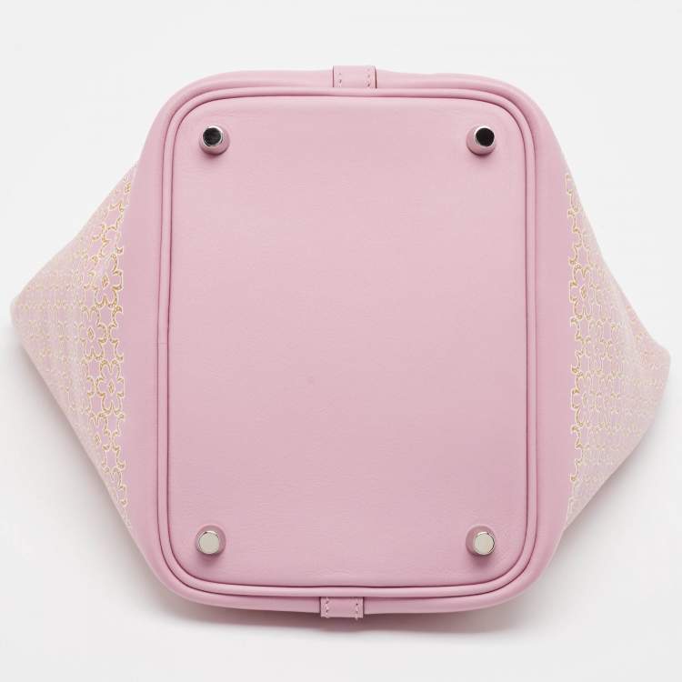 Pre Owned Hermes Rose/Chai/Blanc Swift Leather Lucky Daisy Picotin Lock 18 Bag