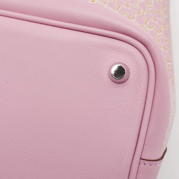 Pre Owned Hermes Rose/Chai/Blanc Swift Leather Lucky Daisy Picotin Lock 18 Bag