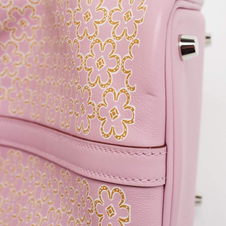 Pre Owned Hermes Rose/Chai/Blanc Swift Leather Lucky Daisy Picotin Lock 18 Bag