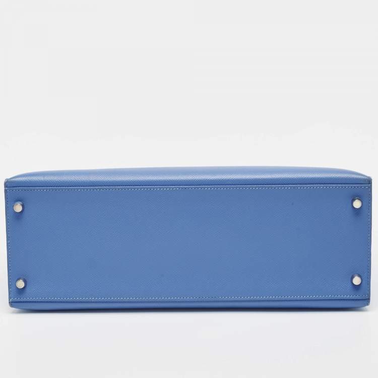 Pre Owned Hermes Blue Paradis Epsom Leather Palladium Hardware Kelly Sellier 35 Bag