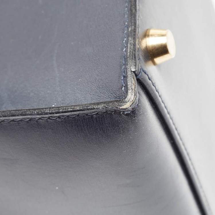 Pre Owned Hermes Bleu Marine Box Leather Gold Finish Kelly Sellier 32 Bag