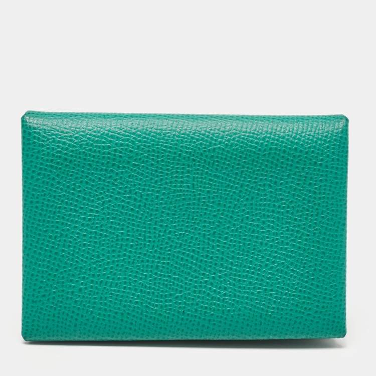 Pre Owned Hermes Menthe/Bleu Brume Epsom Leather Calvi Duo Card Holder