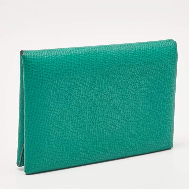 Pre Owned Hermes Menthe/Bleu Brume Epsom Leather Calvi Duo Card Holder