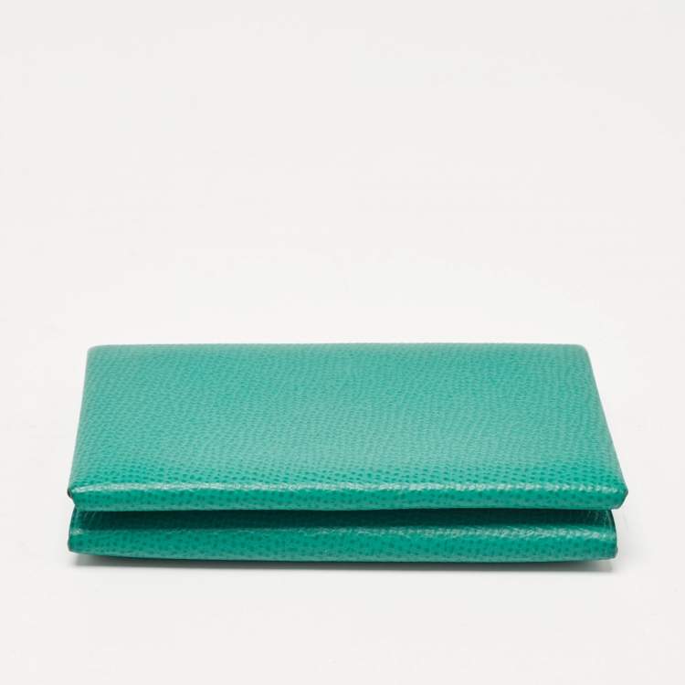 Pre Owned Hermes Menthe/Bleu Brume Epsom Leather Calvi Duo Card Holder