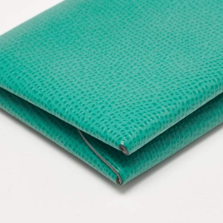 Pre Owned Hermes Menthe/Bleu Brume Epsom Leather Calvi Duo Card Holder