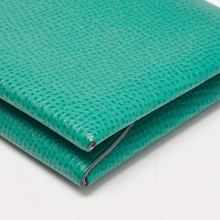 Pre Owned Hermes Menthe/Bleu Brume Epsom Leather Calvi Duo Card Holder
