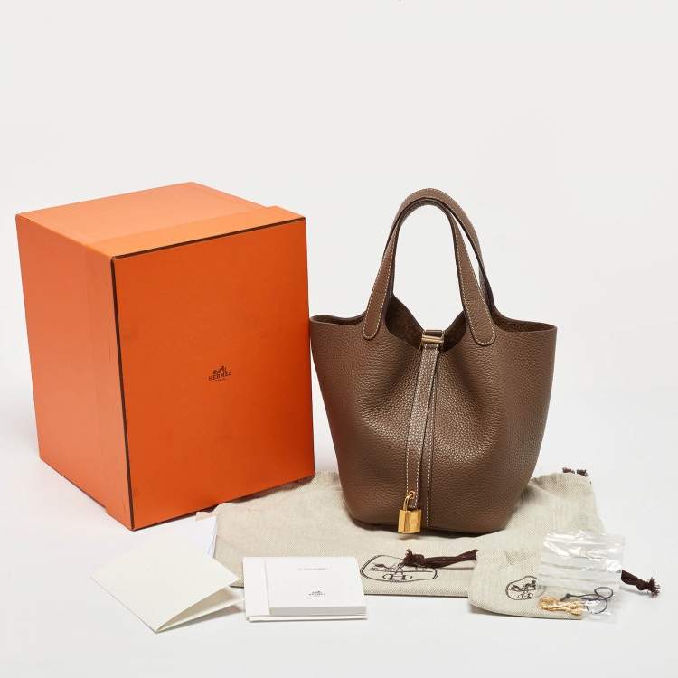 Pre Owned Hermes Etoupe Taurillon Clemence Leather Picotin Lock 18 Bag