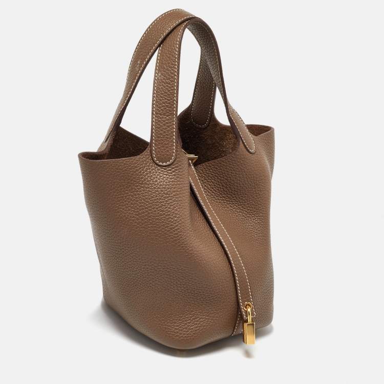 Pre Owned Hermes Etoupe Taurillon Clemence Leather Picotin Lock 18 Bag