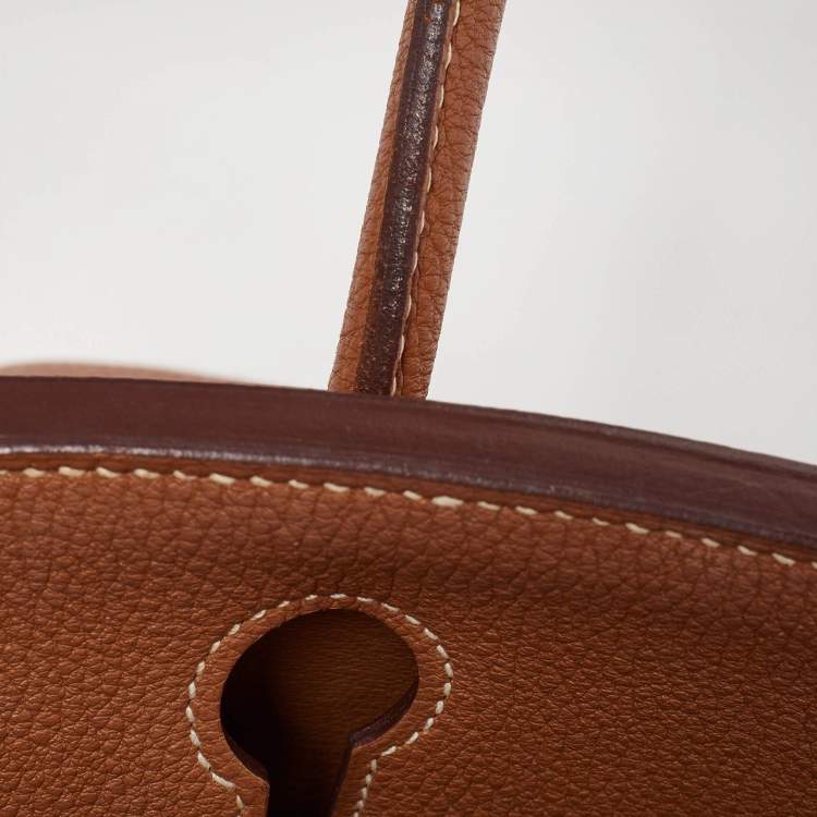 Pre Owned Hermes Gold Togo Leather Palladium Finish Birkin 30 Bag