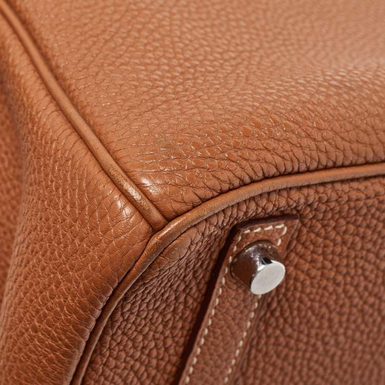Pre Owned Hermes Gold Togo Leather Palladium Finish Birkin 30 Bag