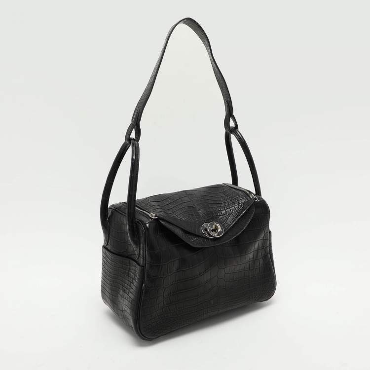 Pre Owned Hermes Black Crocodile Lindy 26 Bag