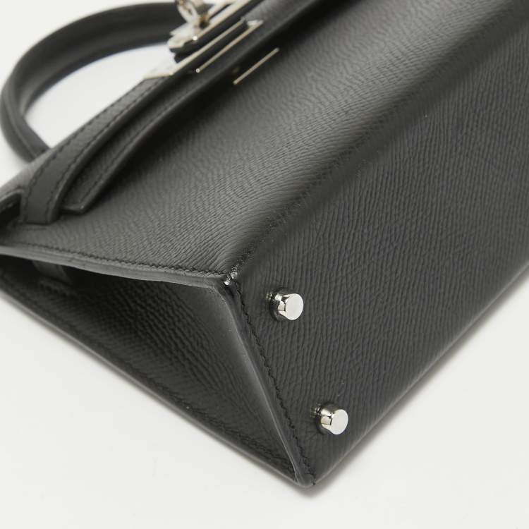 Pre Owned Hermes Noir Epsom Leather Palladium Finish Mini Kelly II Sellier 20 Bag