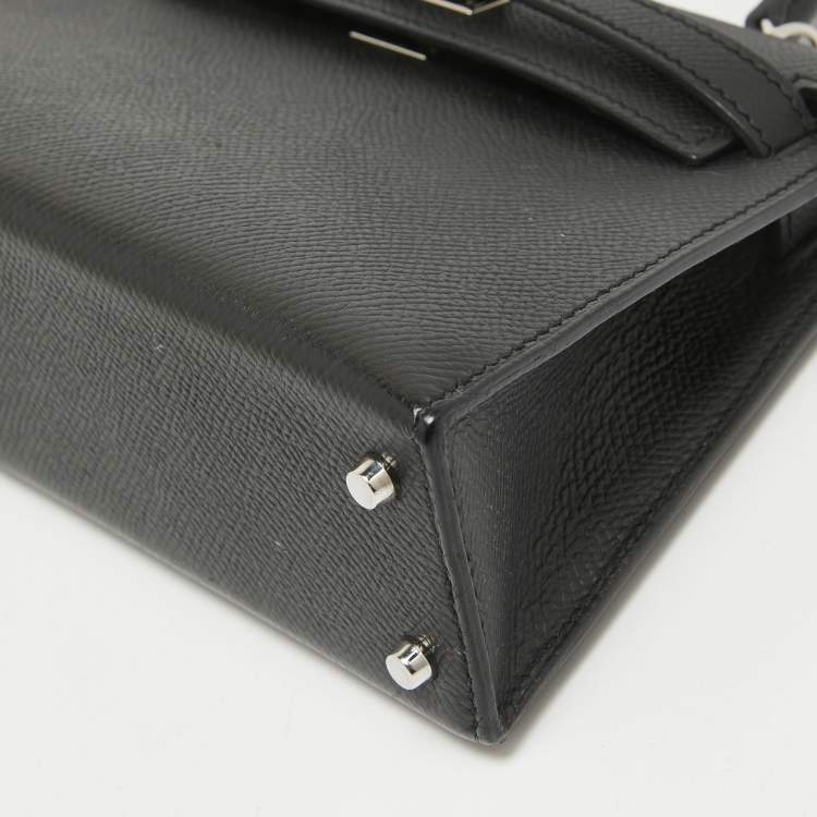 Pre Owned Hermes Noir Epsom Leather Palladium Finish Mini Kelly II Sellier 20 Bag