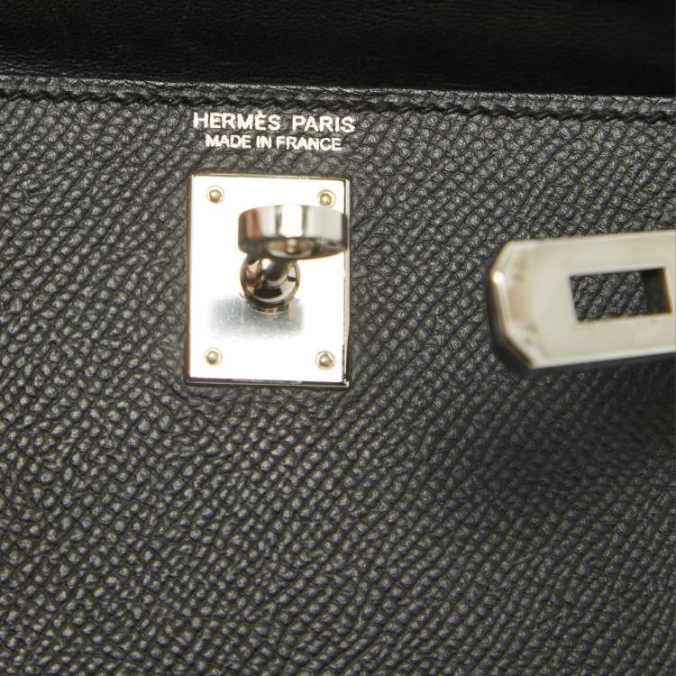 Pre Owned Hermes Noir Epsom Leather Palladium Finish Mini Kelly II Sellier 20 Bag