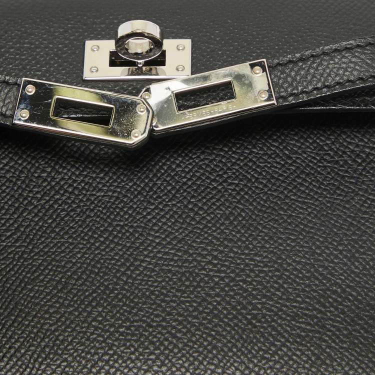 Pre Owned Hermes Noir Epsom Leather Palladium Finish Mini Kelly II Sellier 20 Bag