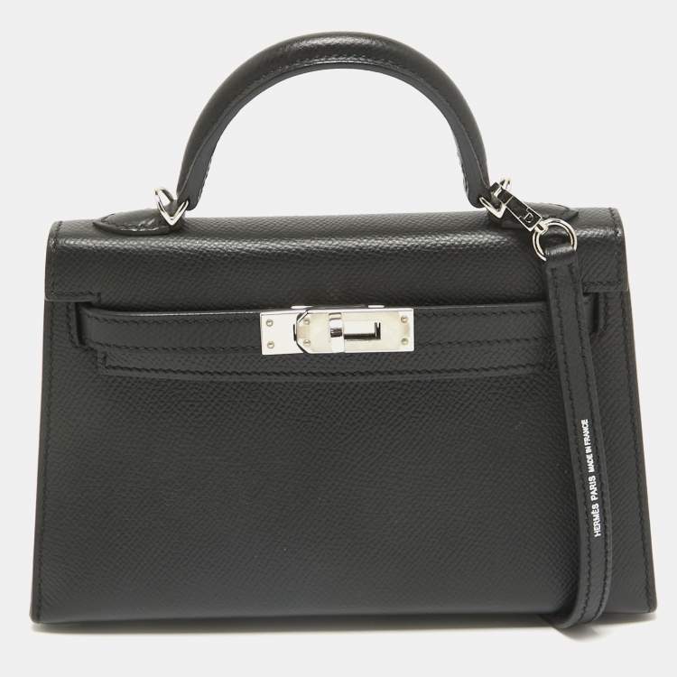 Pre Owned Hermes Noir Epsom Leather Palladium Finish Mini Kelly II Sellier 20 Bag