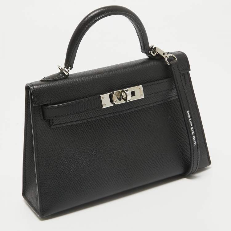 Pre Owned Hermes Noir Epsom Leather Palladium Finish Mini Kelly II Sellier 20 Bag