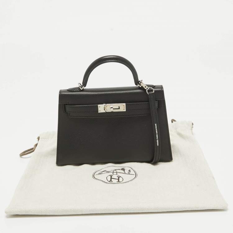 Pre Owned Hermes Noir Epsom Leather Palladium Finish Mini Kelly II Sellier 20 Bag