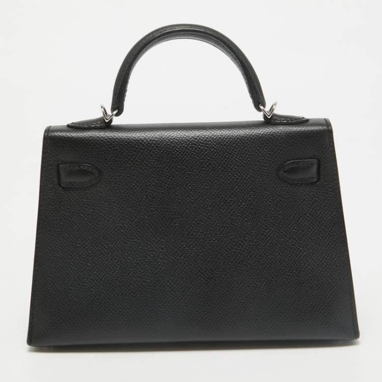 Pre Owned Hermes Noir Epsom Leather Palladium Finish Mini Kelly II Sellier 20 Bag
