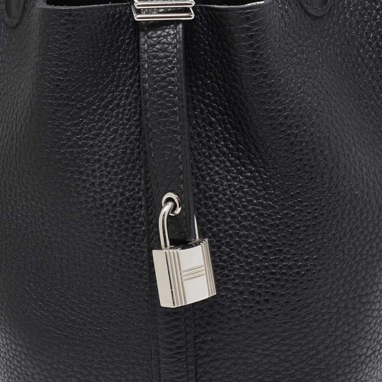 Pre Owned Hermes Noir Taurillon Clemence Leather and Alligator Touch Picotin Lock 18 Bag