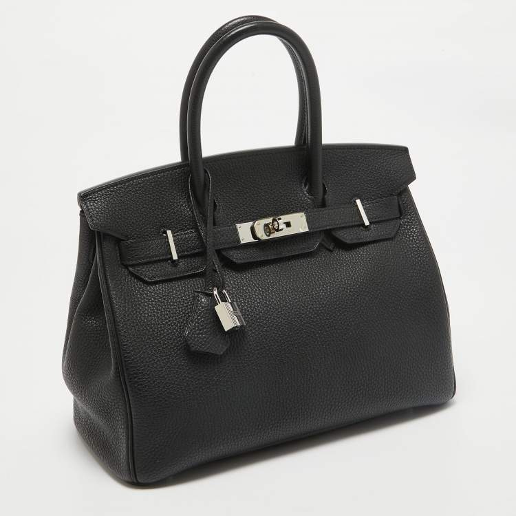 Pre Owned Hermes Noir Togo Leather Palladium Finish Birkin 30 Bag