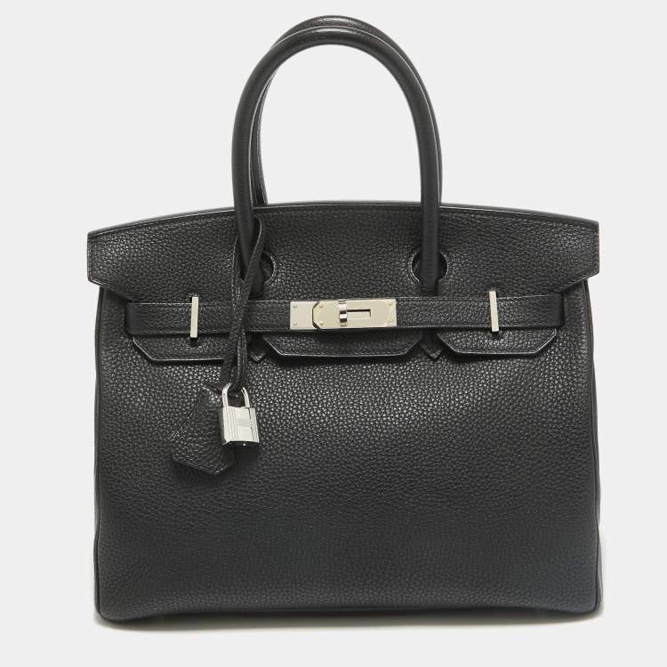 Pre Owned Hermes Noir Togo Leather Palladium Finish Birkin 30 Bag