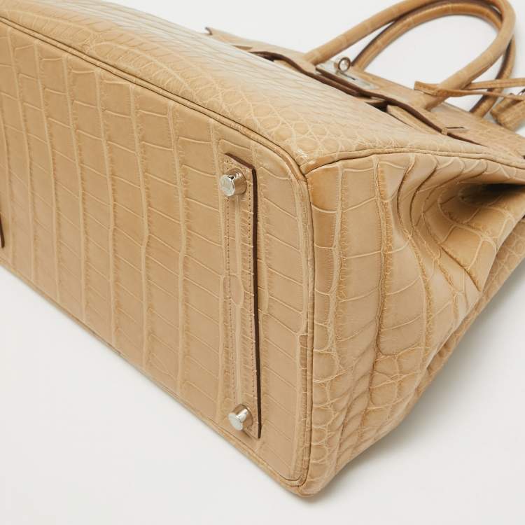 Pre Owned Hermes Poussiere Matte Alligator Palladium Finish Birkin 35 Bag