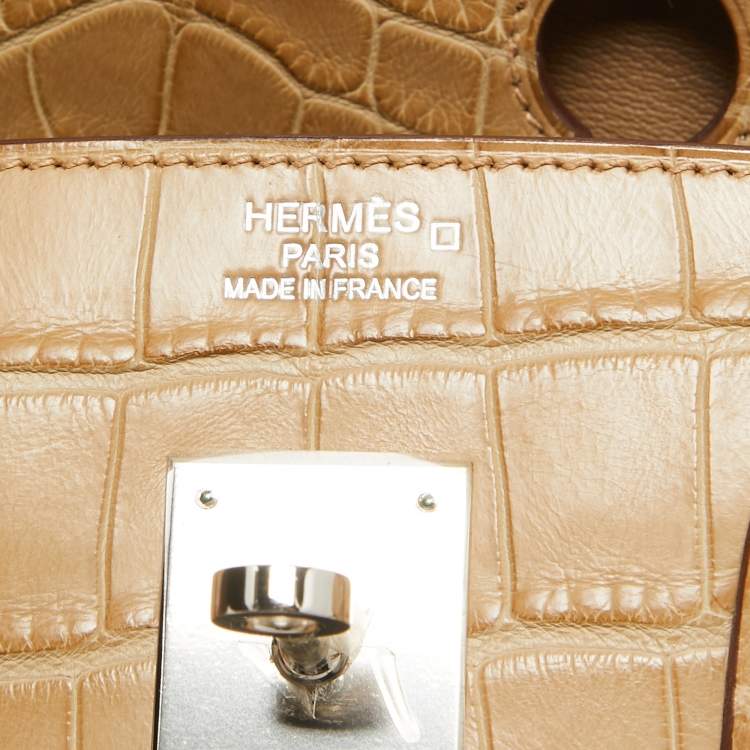 Pre Owned Hermes Poussiere Matte Alligator Palladium Finish Birkin 35 Bag