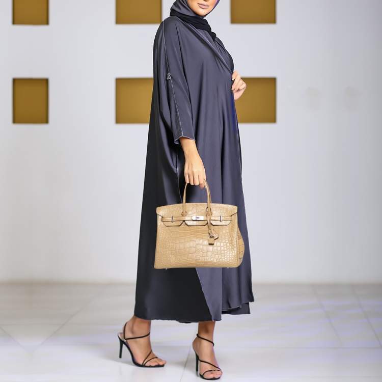 Pre Owned Hermes Poussiere Matte Alligator Palladium Finish Birkin 35 Bag