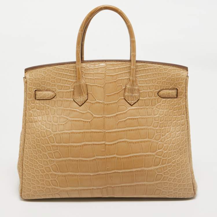 Pre Owned Hermes Poussiere Matte Alligator Palladium Finish Birkin 35 Bag