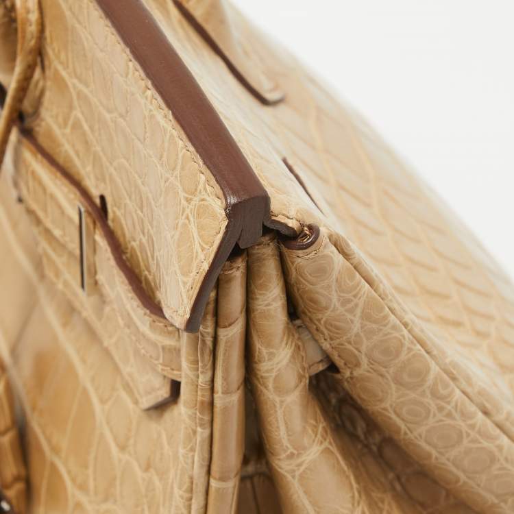 Pre Owned Hermes Poussiere Matte Alligator Palladium Finish Birkin 35 Bag