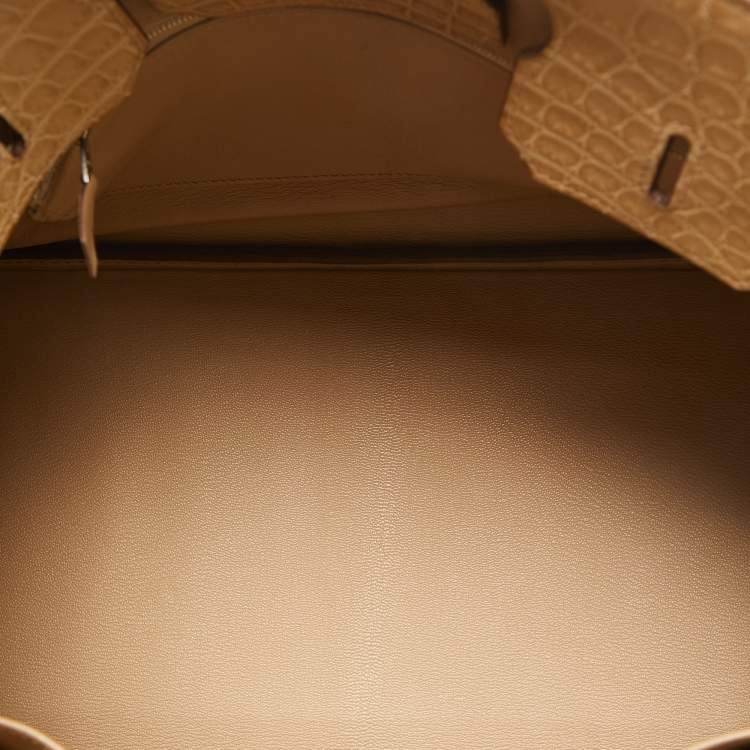 Pre Owned Hermes Poussiere Matte Alligator Palladium Finish Birkin 35 Bag