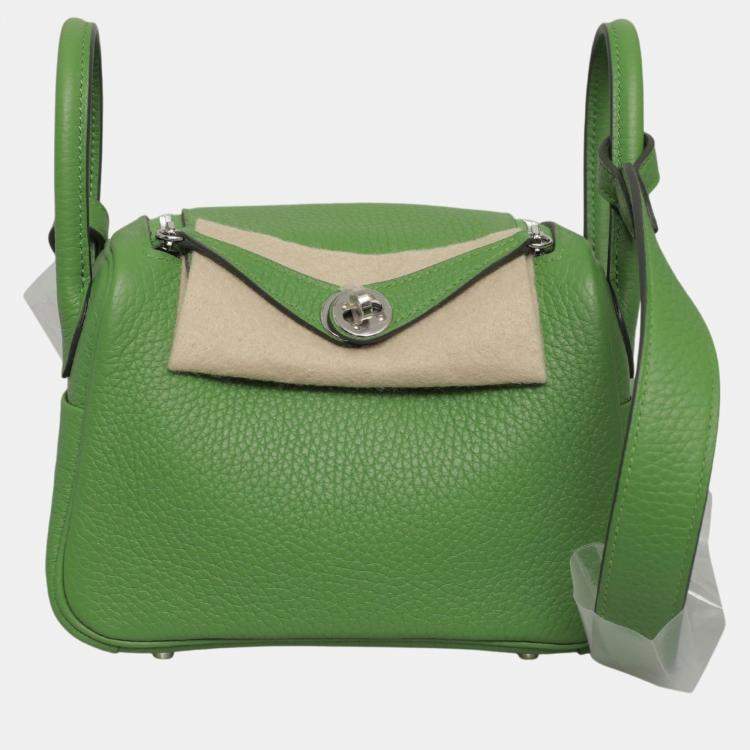 Pre Owned Hermes Green Leather Mini Lindy Bag