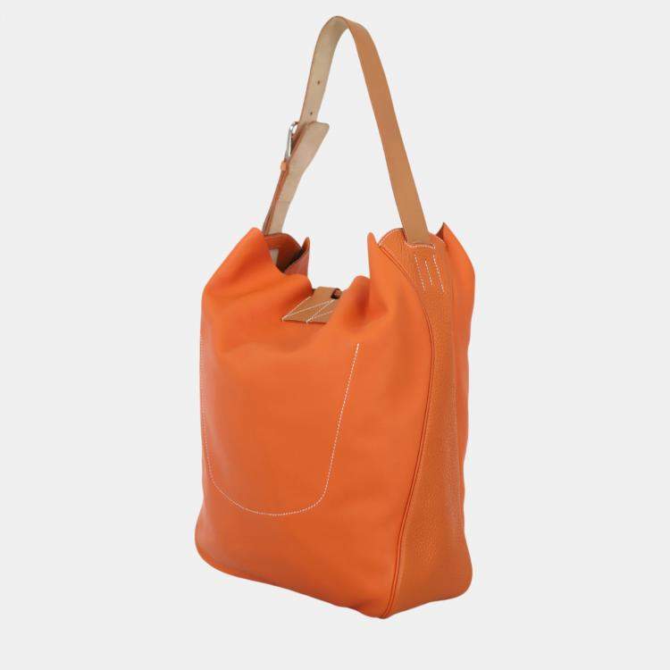 Pre Owned Hermes Orange/Brown Swift and Clemence Leather Virevolte 29 Bag