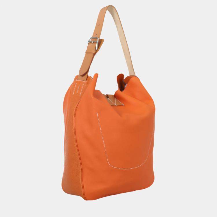 Pre Owned Hermes Orange/Brown Swift and Clemence Leather Virevolte 29 Bag