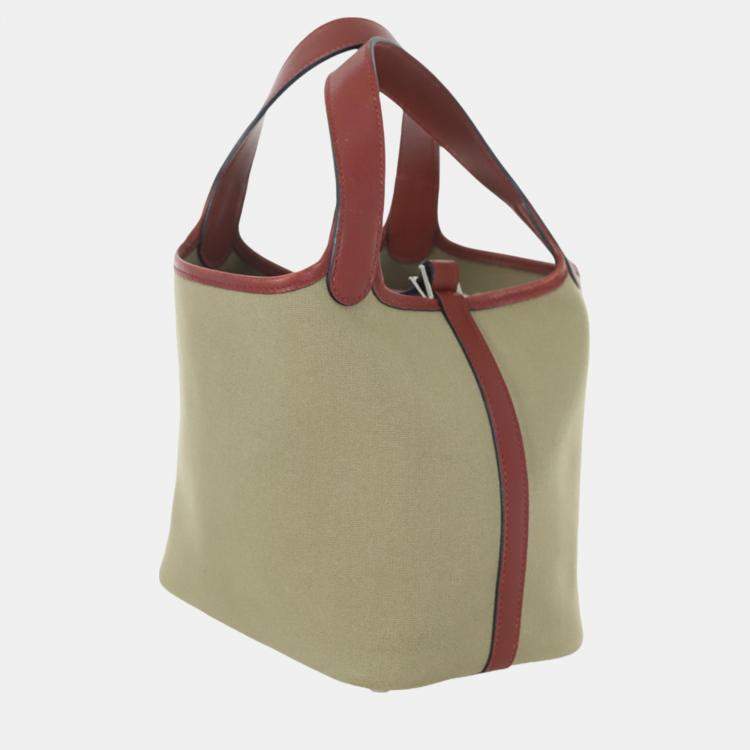 Pre Owned Hermes Bicolour Canvas/Leather Picotin 18 Shoulder Bag