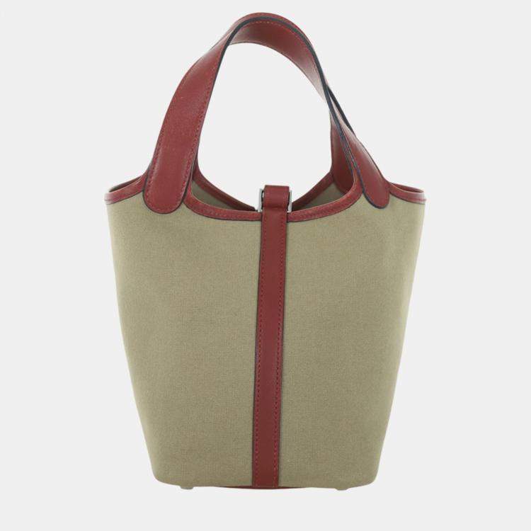 Pre Owned Hermes Bicolour Canvas/Leather Picotin 18 Shoulder Bag