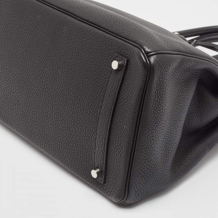 Pre Owned Hermes Noir Togo Leather Palladium Finish Birkin 35 Bag 