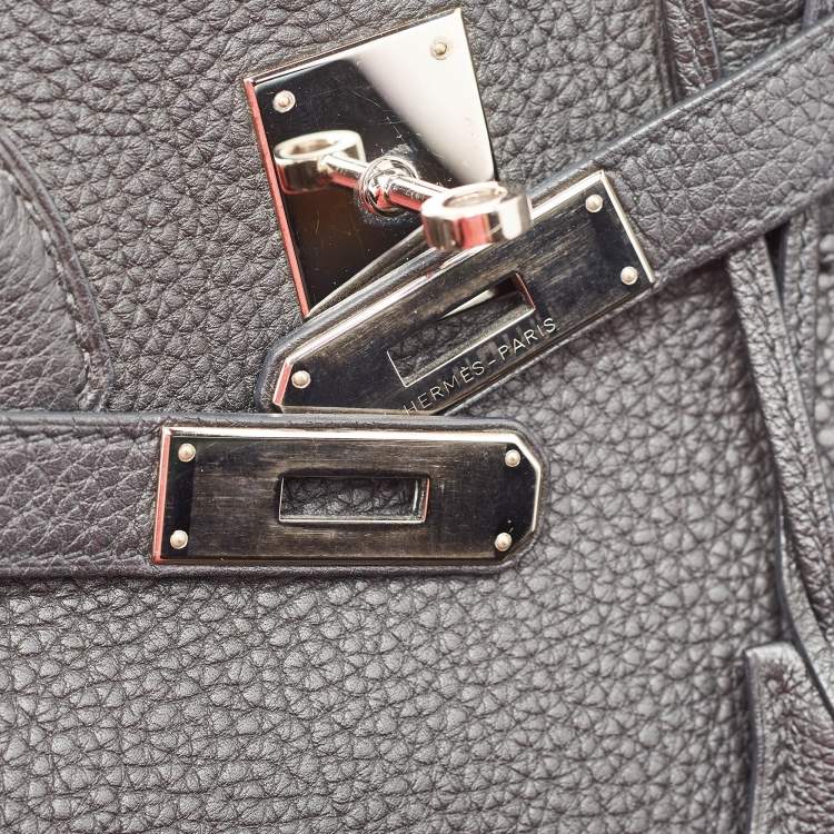 Pre Owned Hermes Noir Togo Leather Palladium Finish Birkin 35 Bag 