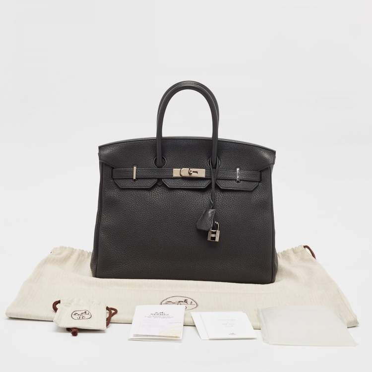 Pre Owned Hermes Noir Togo Leather Palladium Finish Birkin 35 Bag 