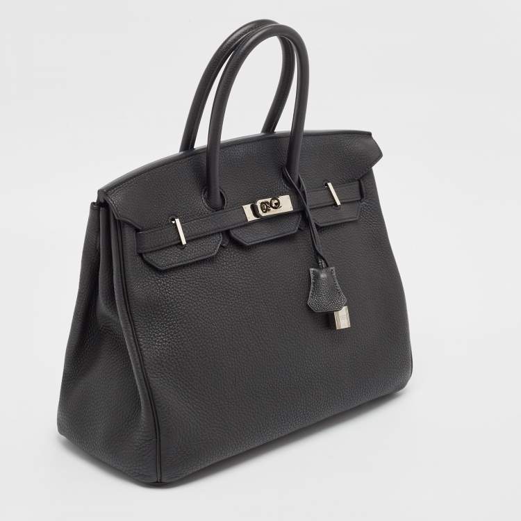 Pre Owned Hermes Noir Togo Leather Palladium Finish Birkin 35 Bag 
