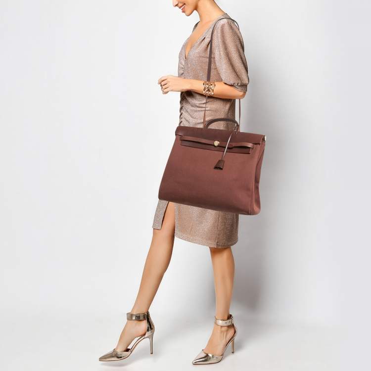 Pre Owned Hermes Rouge H Toile and Leather Herbag Zip 39 Bag