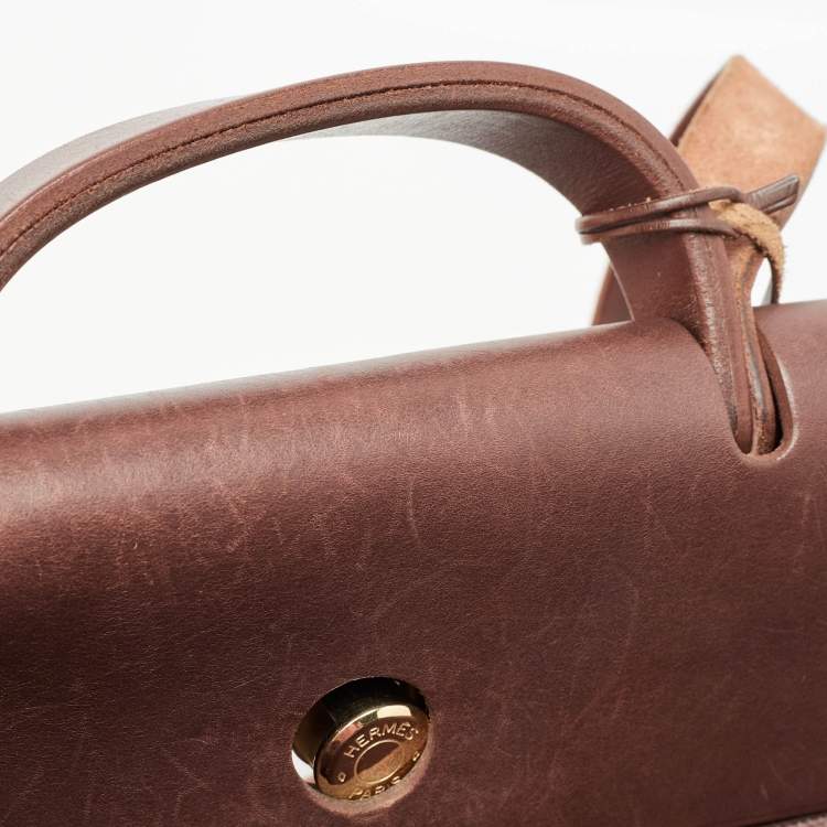 Pre Owned Hermes Rouge H Toile and Leather Herbag Zip 39 Bag