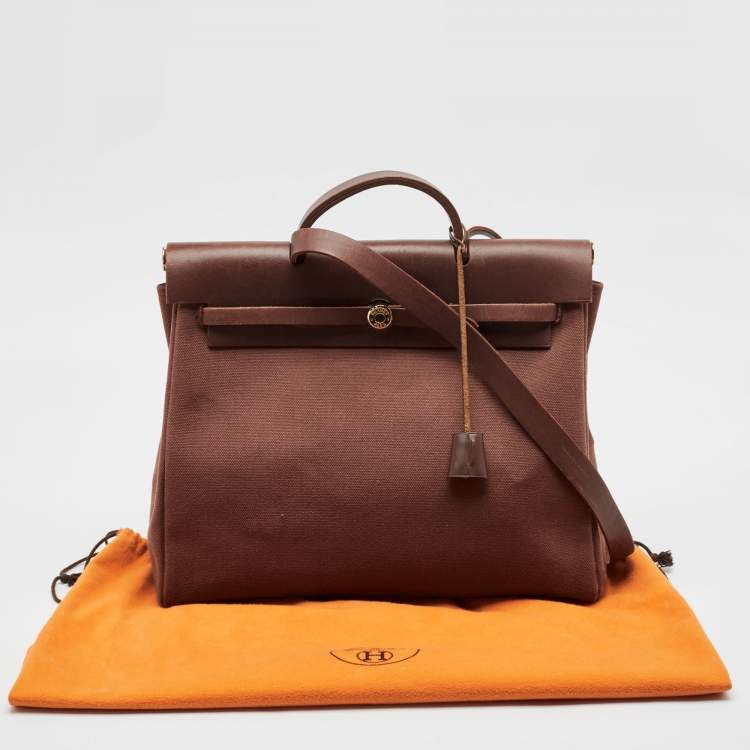 Pre Owned Hermes Rouge H Toile and Leather Herbag Zip 39 Bag
