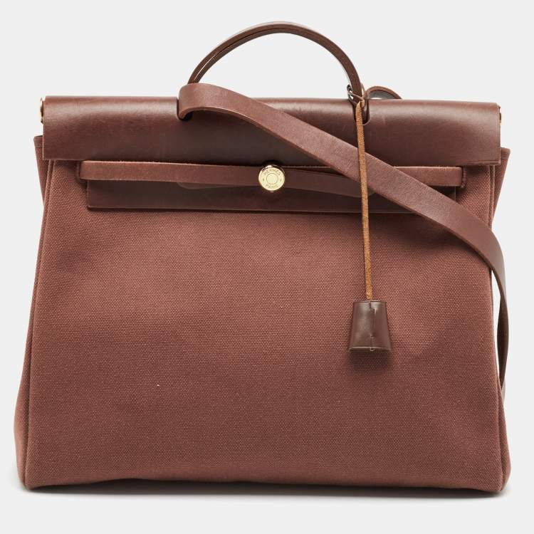 Pre Owned Hermes Rouge H Toile and Leather Herbag Zip 39 Bag