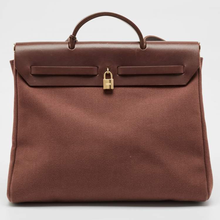 Pre Owned Hermes Rouge H Toile and Leather Herbag Zip 39 Bag