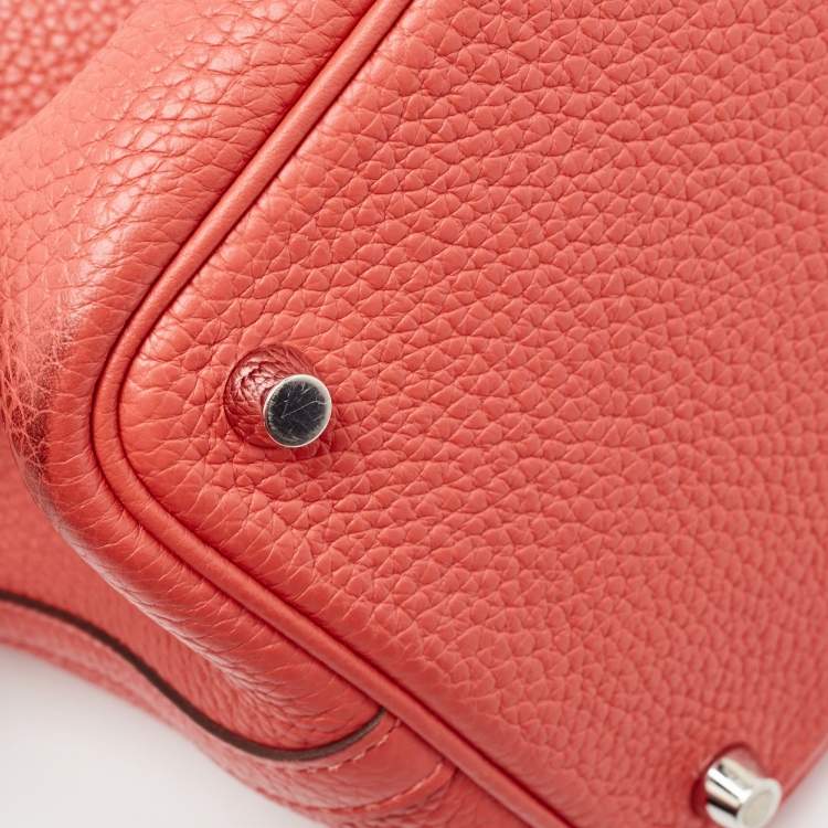Pre Owned Hermes Rouge Pivoine Taurillon Clemence Leather Picotin Lock 18 Bag